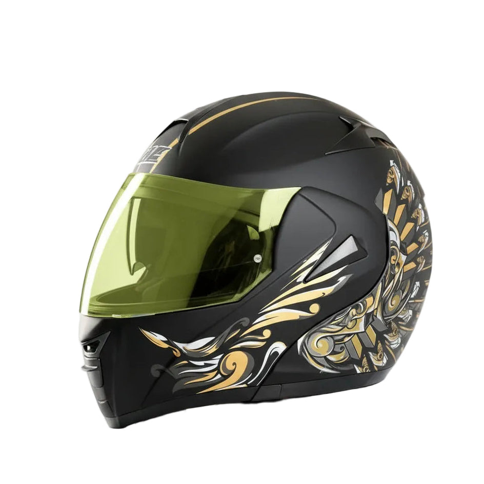 Casque moto noir et doré