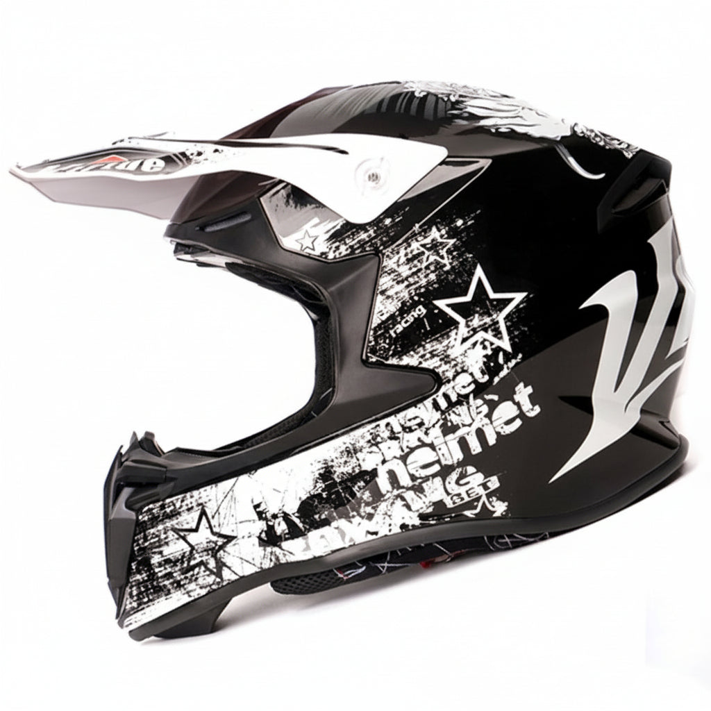 Casque de moto cross noir et blanc