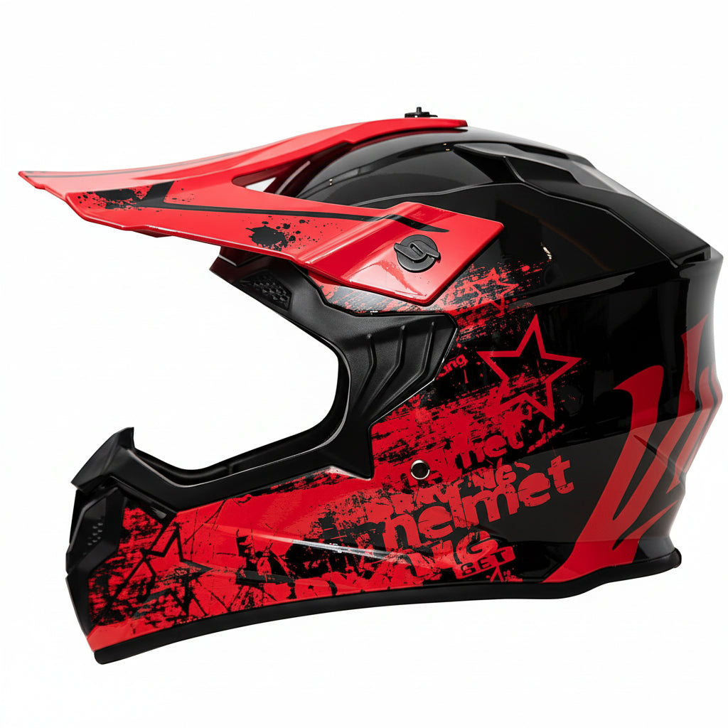 Casque moto noir et rouge