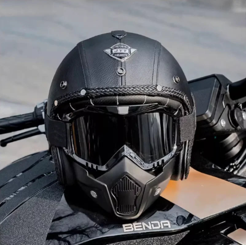 Vintage - Casque moto en cuir