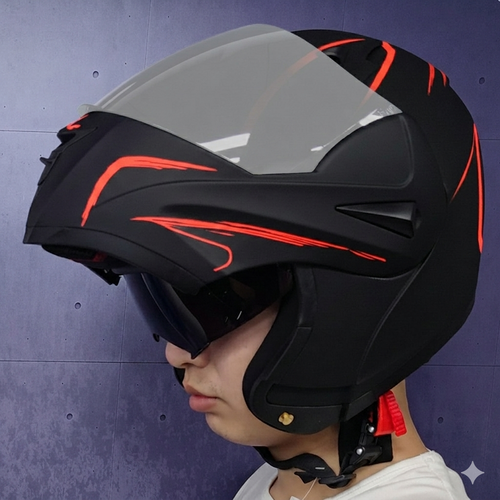 Coast - Casque moto modulable rouge et noir