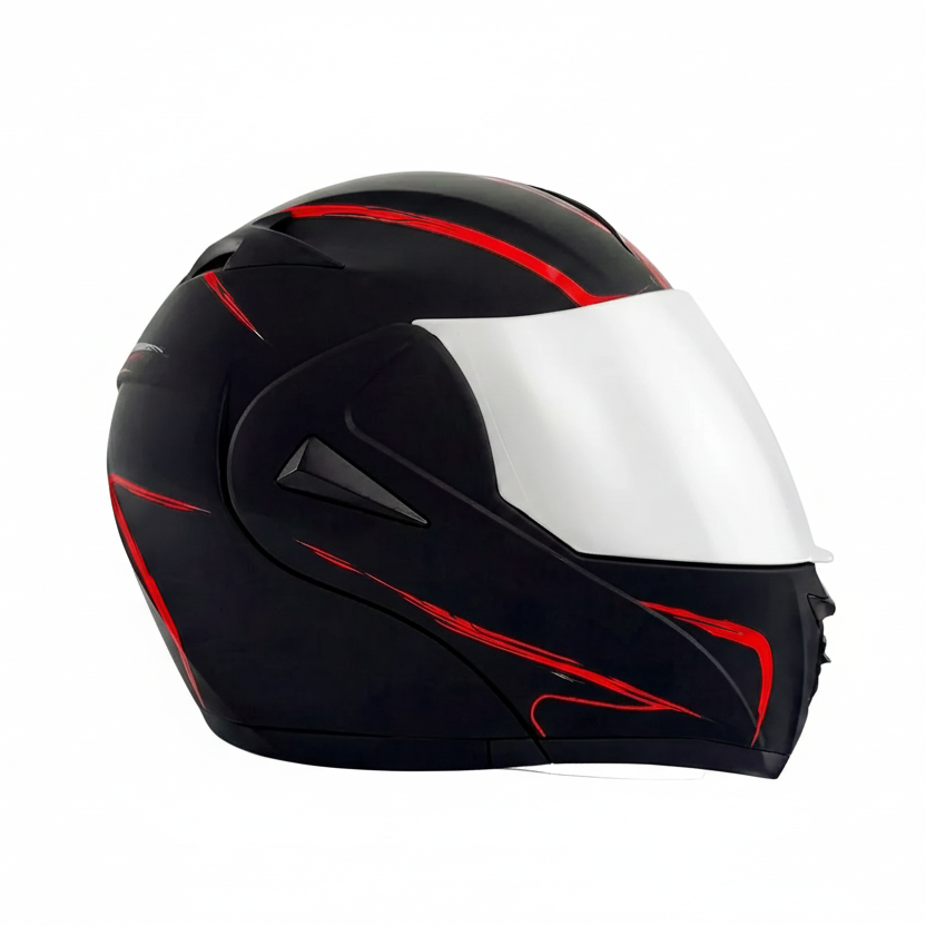 Casque moto modulable rouge et noir