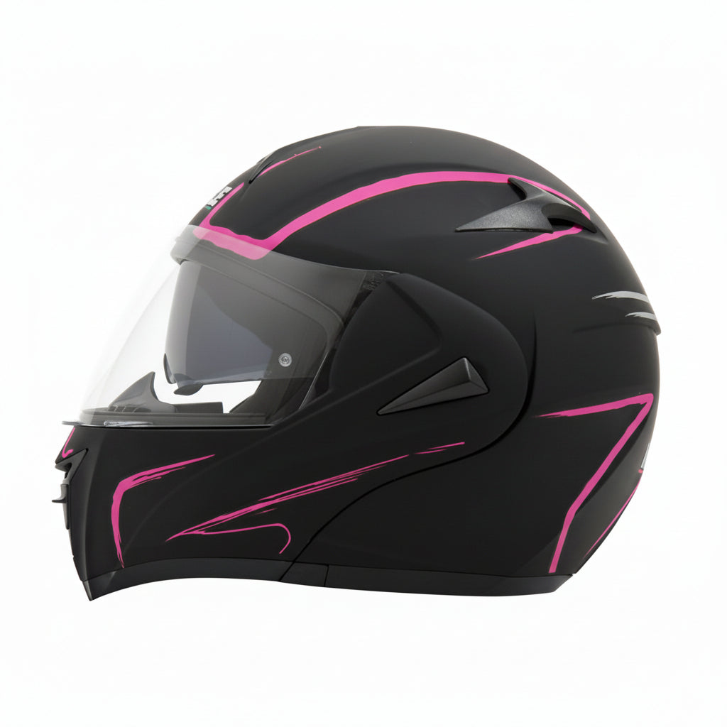 Casque moto noir et rose