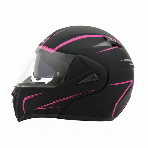 Casque moto noir et rose