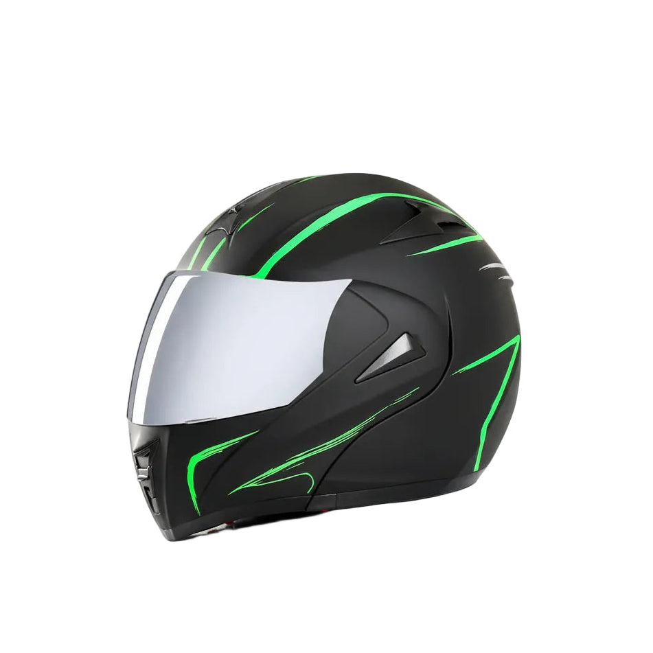Casque moto noir et vert