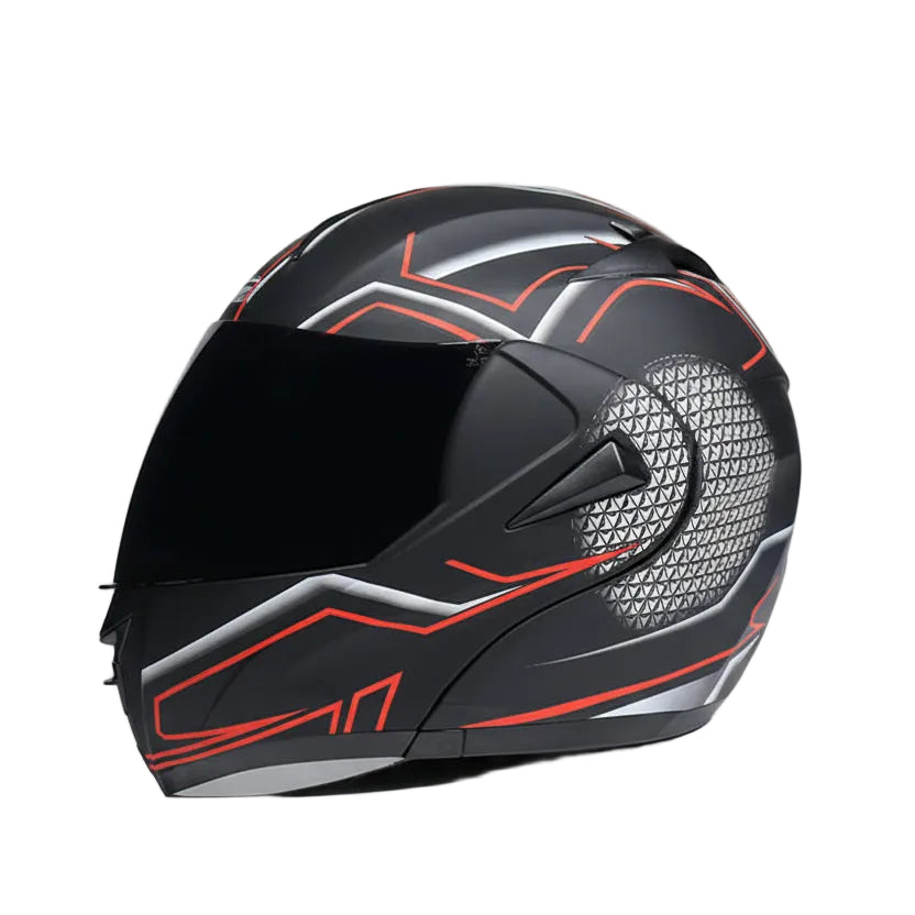 Casque moto rouge noir et blanc