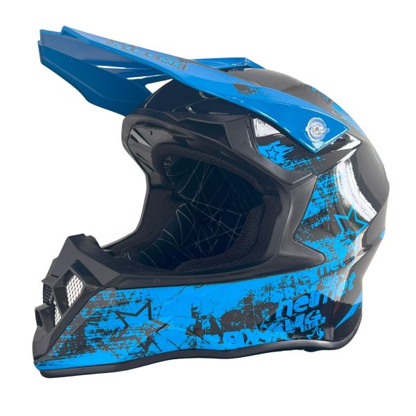 Casque moto bleu et noir