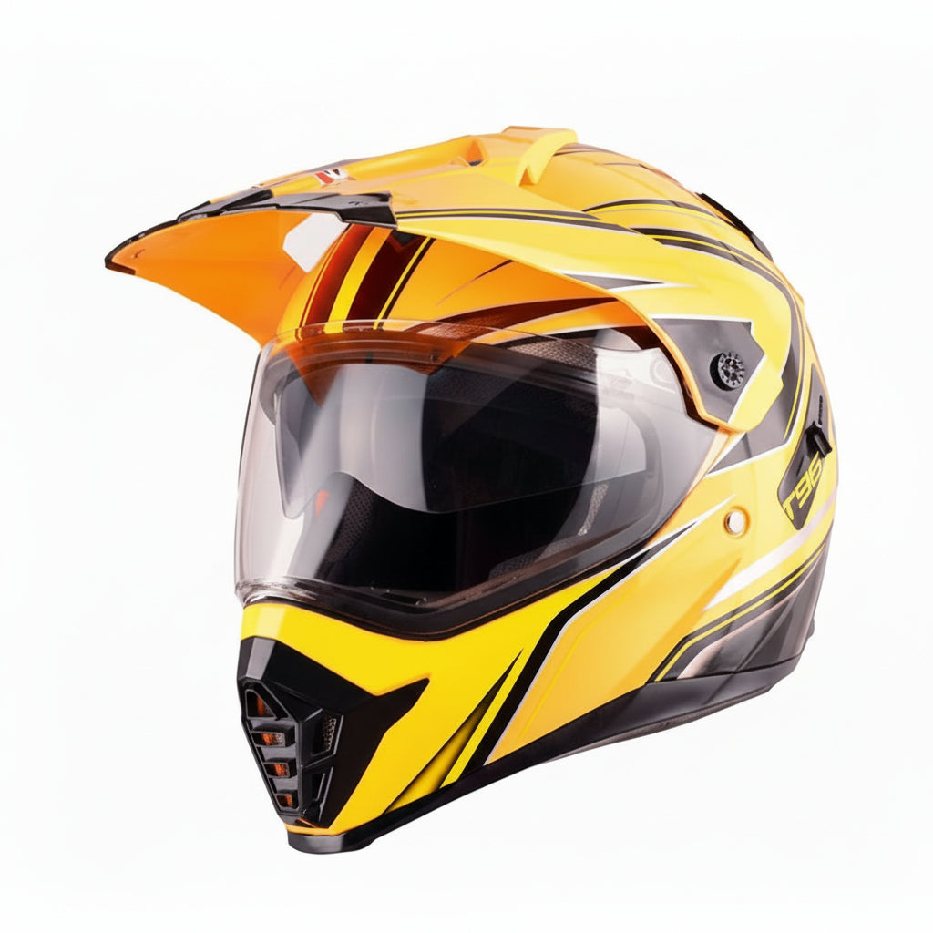 Casque moto orange et noir