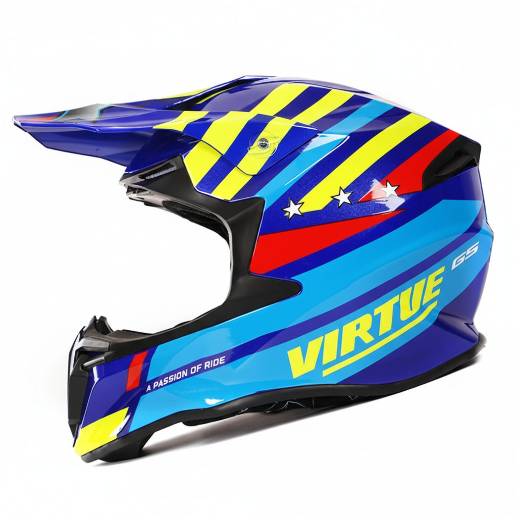 Casque moto cross bleu